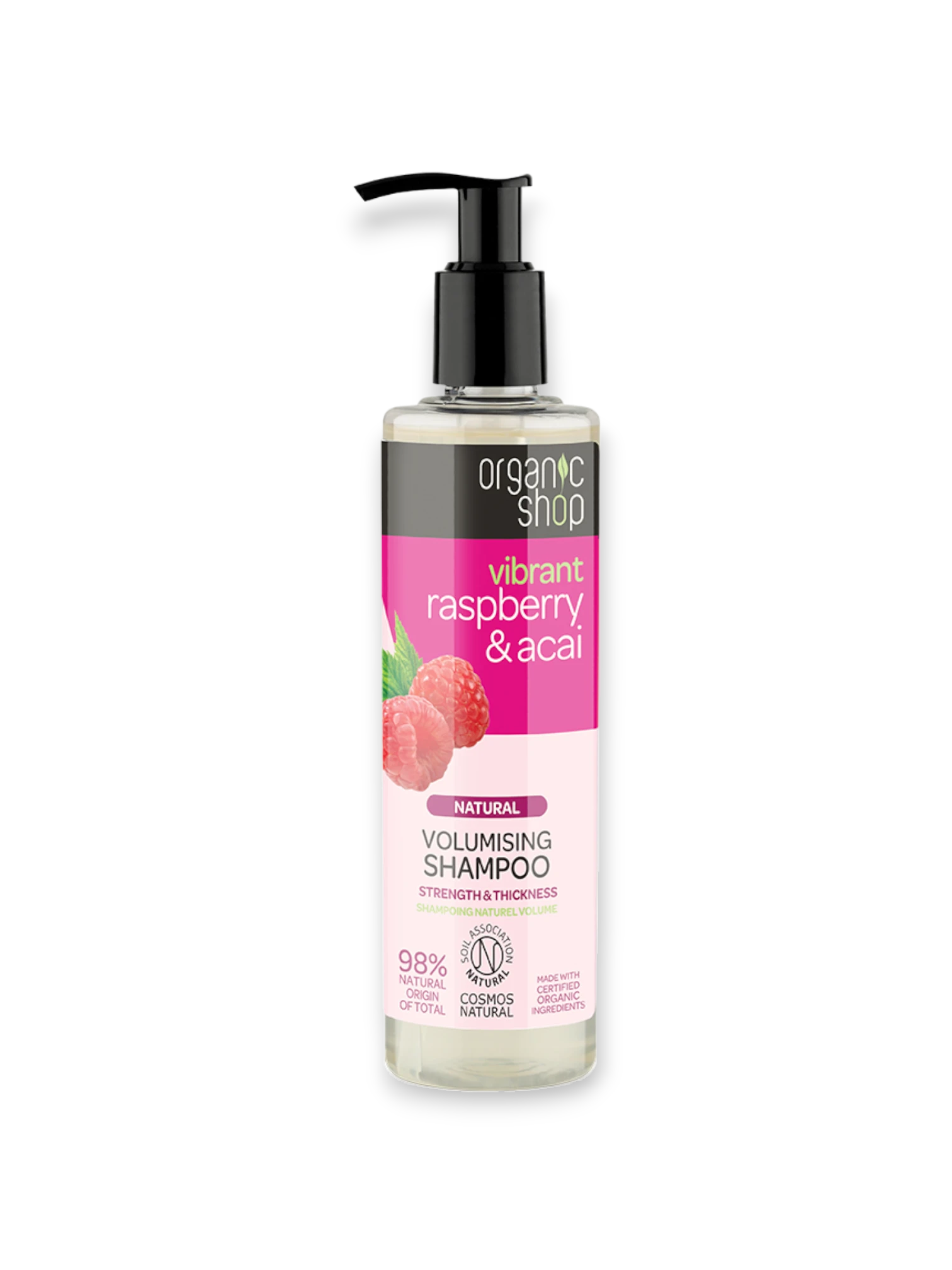 Шампоан за обем Малина и асай, Organic Shop, 280 мл