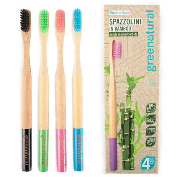 Еко бамбукови четки за зъби Greenatural 4 броя