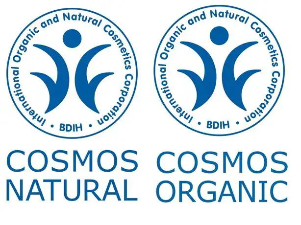 Certificates for natural cosmetics and essential oils COSMOS NATURAL ORGANIC logo for certified natural cosmetics and essential oils, guaranteeing quality and organic origin.